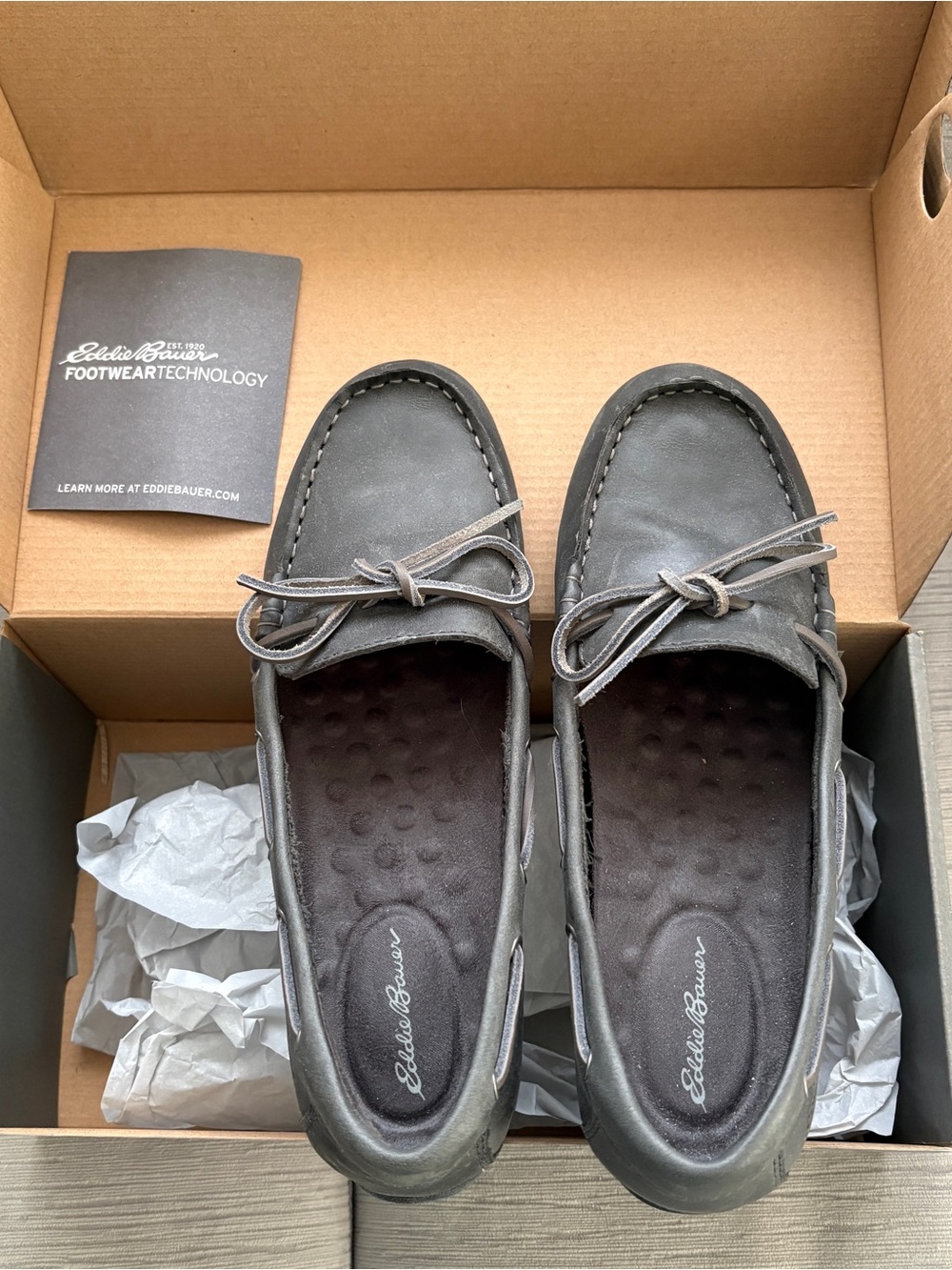Eddie Bauer Women’s Charcoal Leather Moccasin Slip-Ons Size 8.5M
